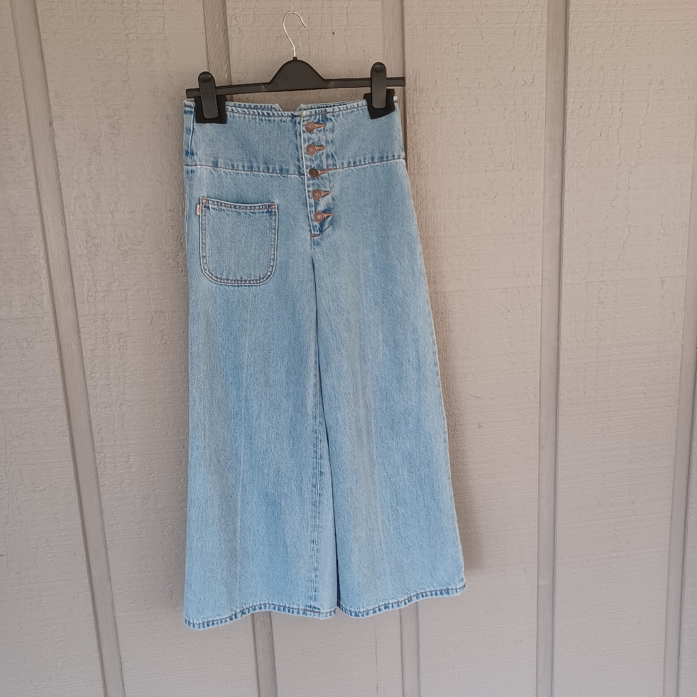 Marc Jacobs High Waist Wide Leg Cropped Jeans Size 26 Women Preppy Cotton Button